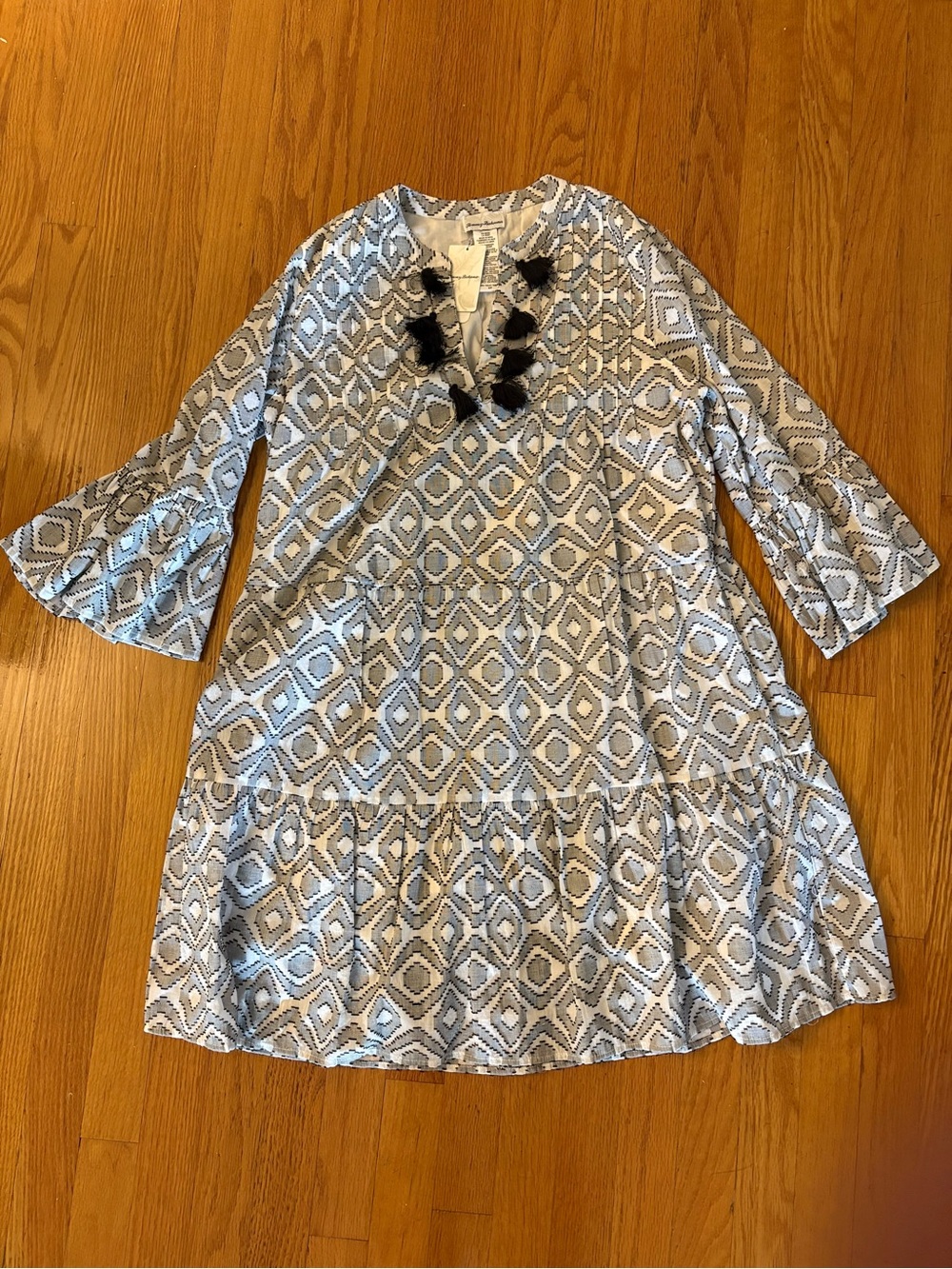 Tommy Bahama Gray & White Geometric Tassel Tunic Dress - Picture 2 of 8
